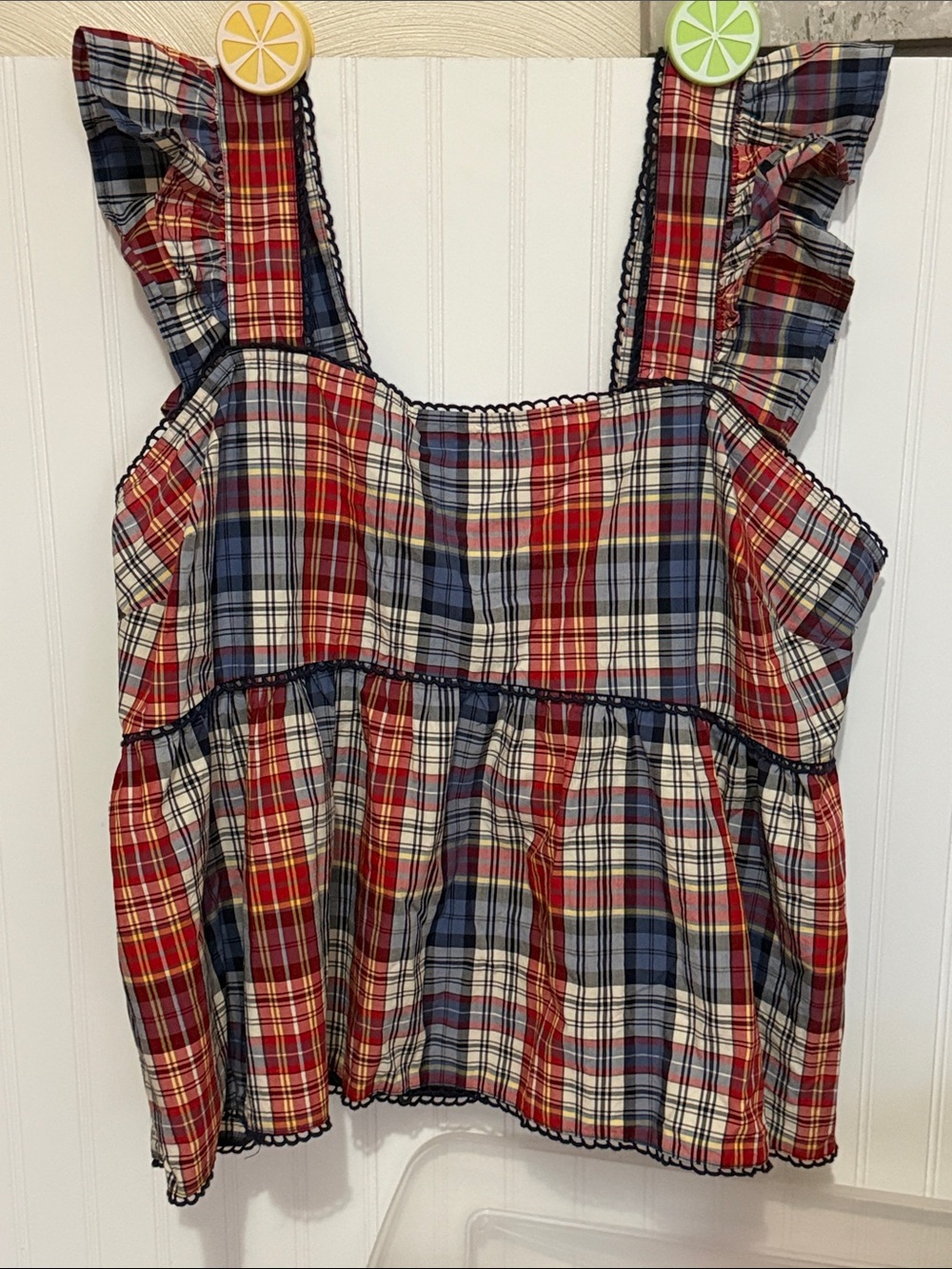 torrid Plaid Ruffle Strap Peplum Tank - Red, Blue, Cream